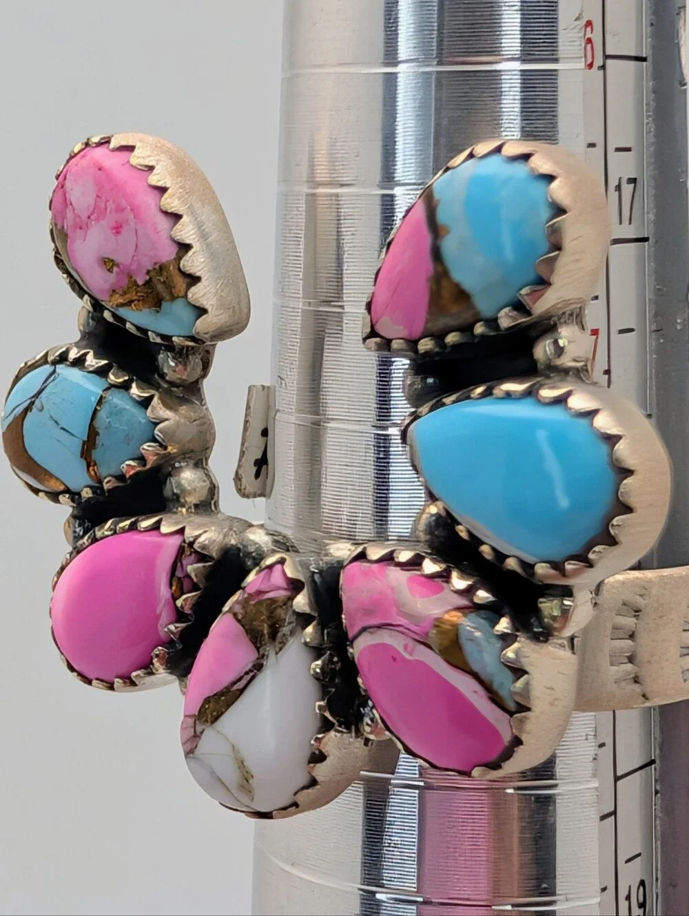 Cotton Candy Turquoise S925 Sterling Silver Naja Adjustable Ring